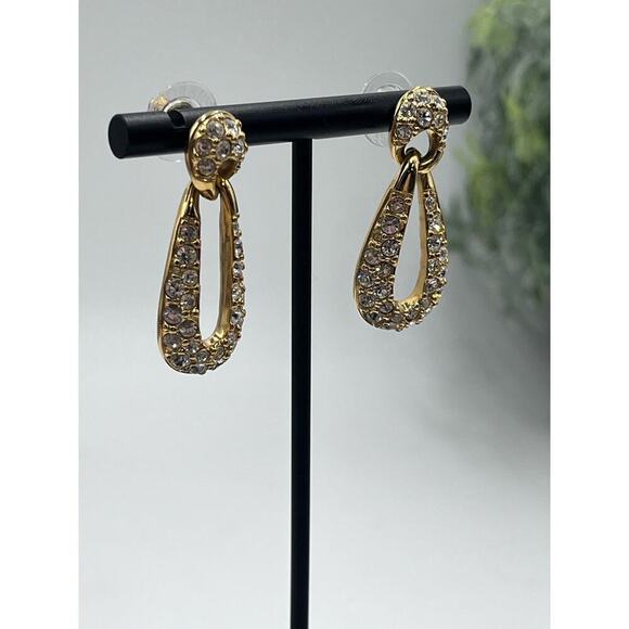SWAROVSKI Swan Vintage Gold Crystal Dangle Drop Designer Door Knocker Earrings - Picture 11 of 14